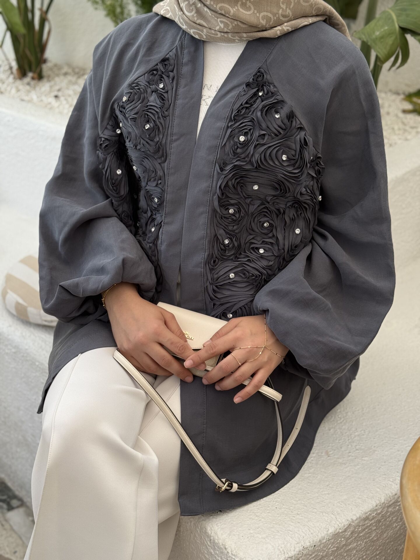 Gül Detaylı Kimono Antrasit
