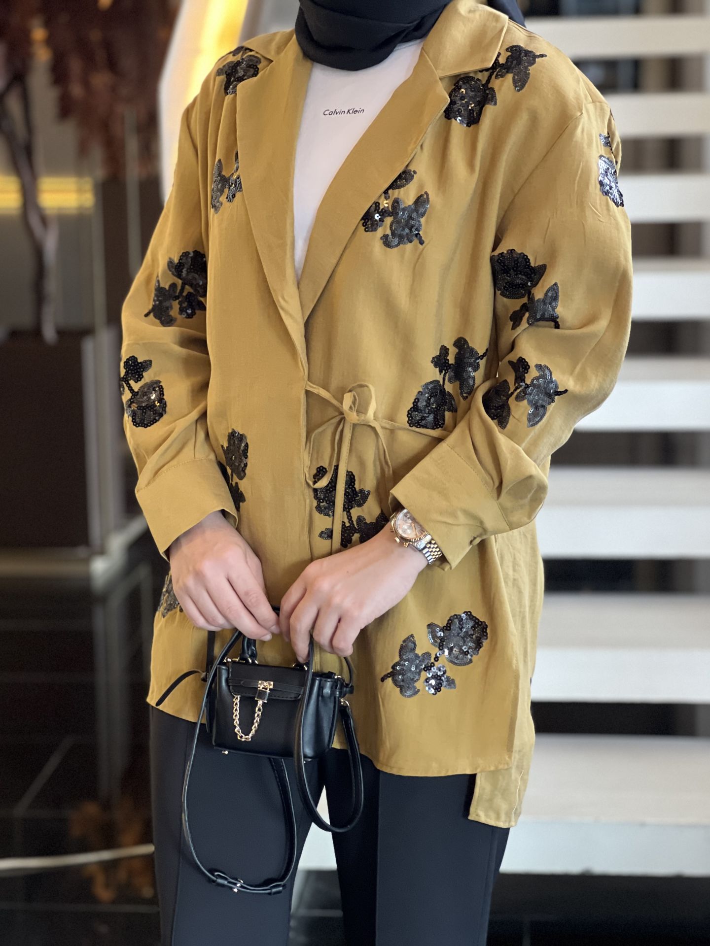 Pul detaylı kimono yağ yeşili