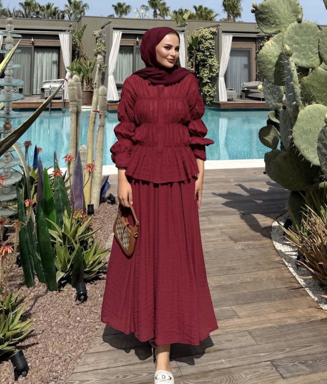 Aden etekli takım bordo