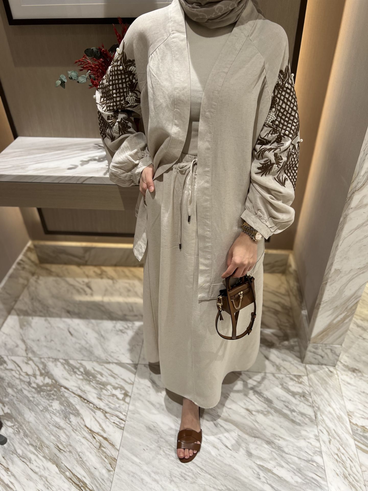 İnci kimono kahverengi