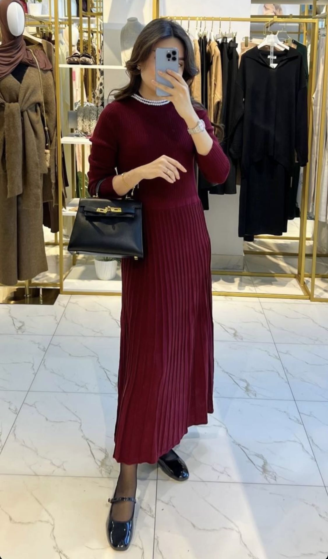 Triko Elbise Bordo