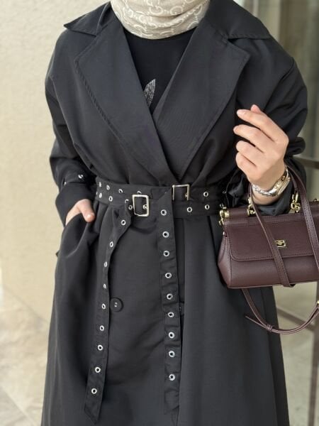 Çift kemer detaylı Trenç siyah