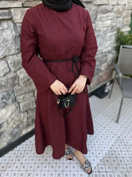 Keten elbise bordo