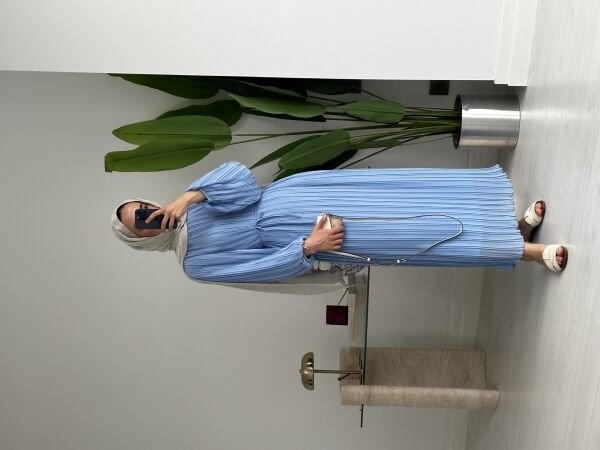 Piliseli Elbise Mavi