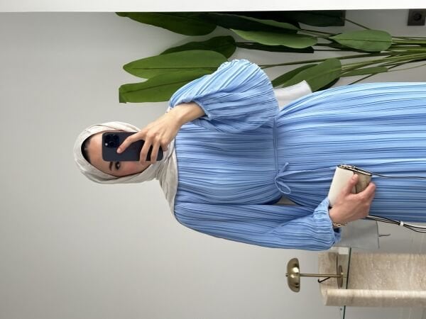 Piliseli Elbise Mavi