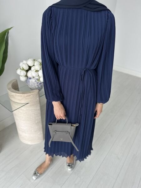 Piliseli elbise lacivert
