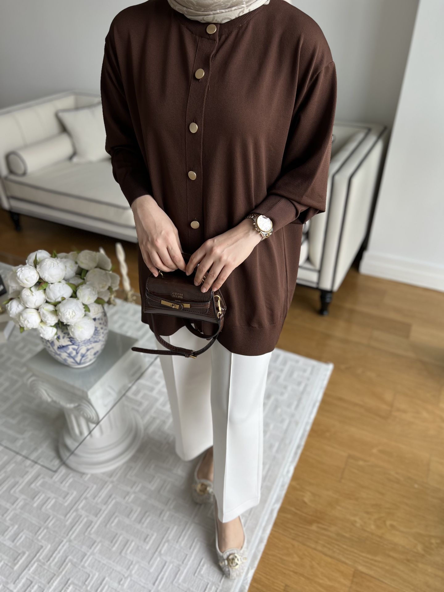 Merserize Hırka Kahverengi