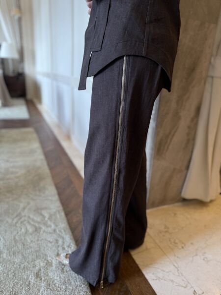 Fermuar detaylı Denim takım