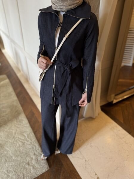 Fermuar detaylı Denim takım