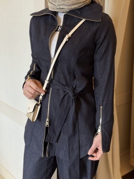 Fermuar detaylı Denim takım