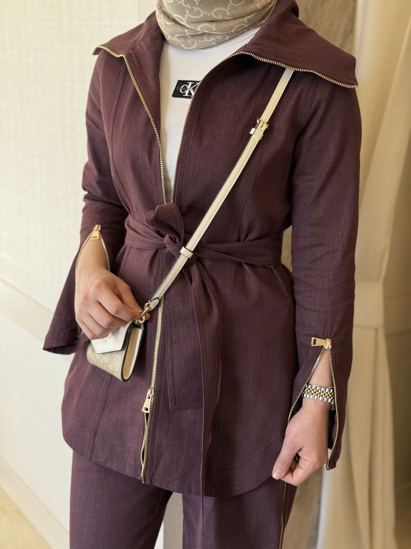 Fermuar detaylı takım bordo