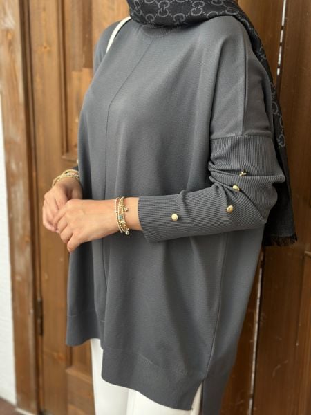 Kolları düğmeli kazak antrasit