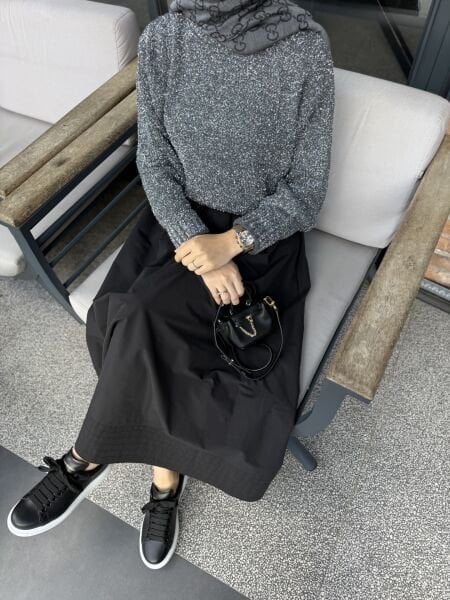 Simli Gümüş Kısa Kazak