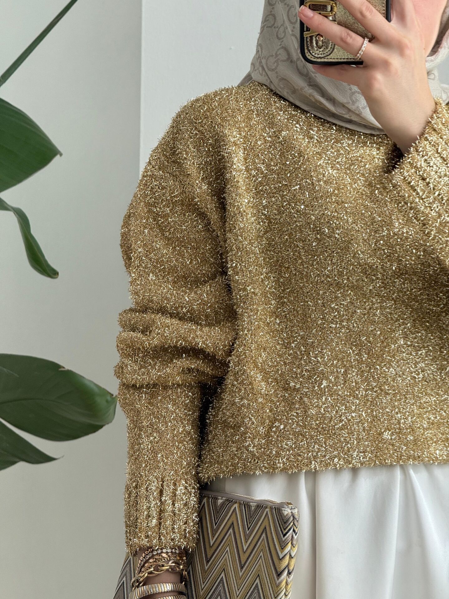 Simli gold kısa kazak