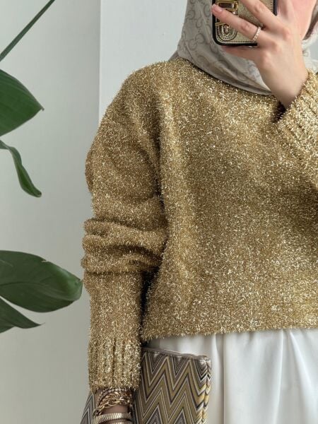 Simli gold kısa kazak