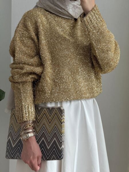 Simli gold kısa kazak