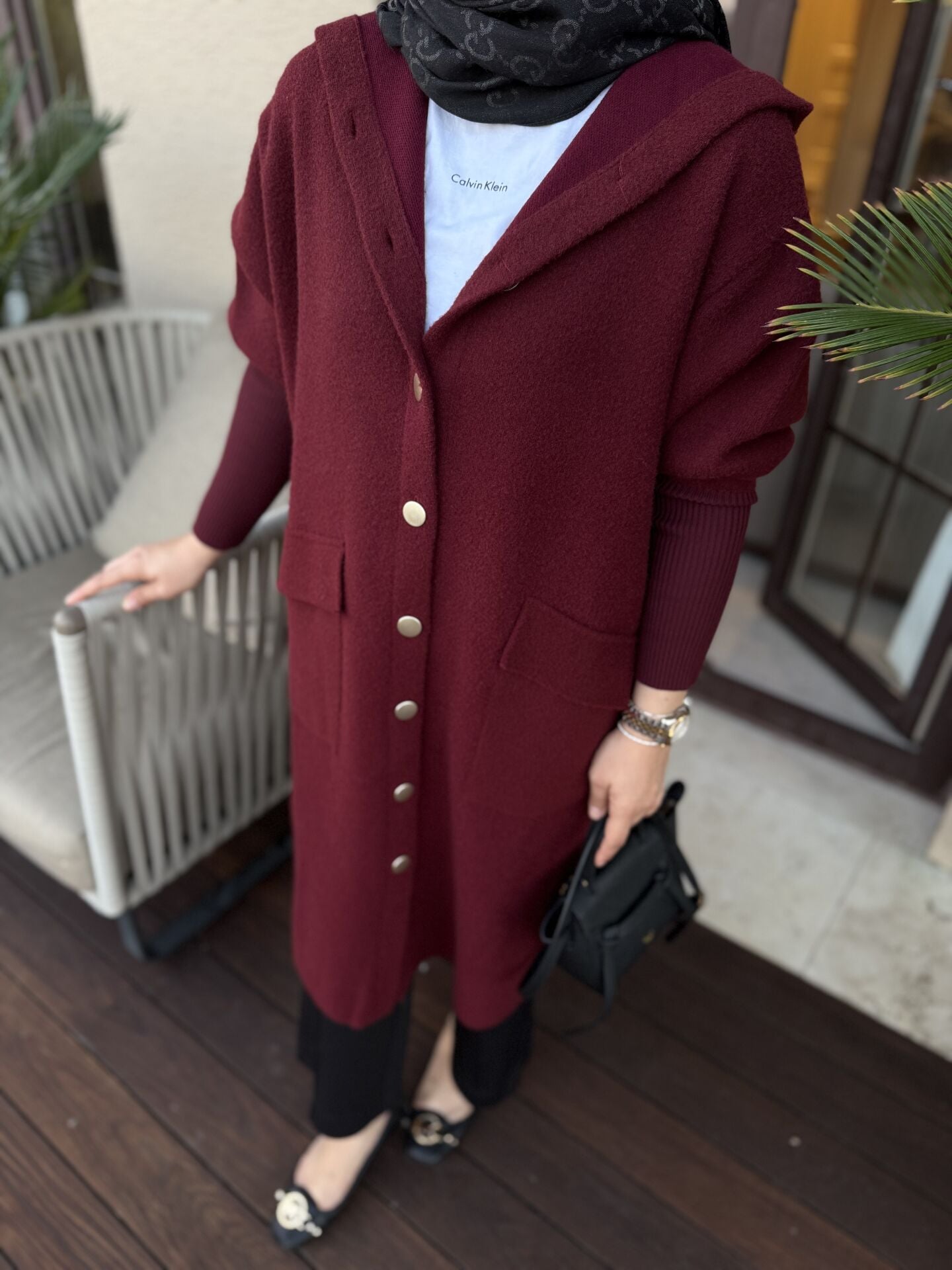 Angora Kolu Triko Detaylı Hırka BORDO