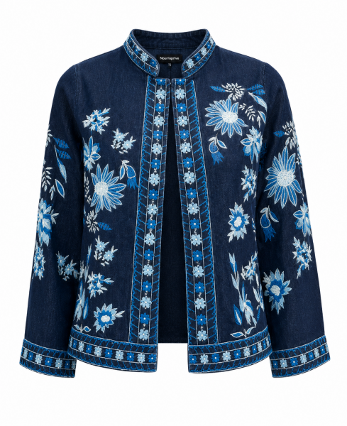 İşlemeli Denim Ceket