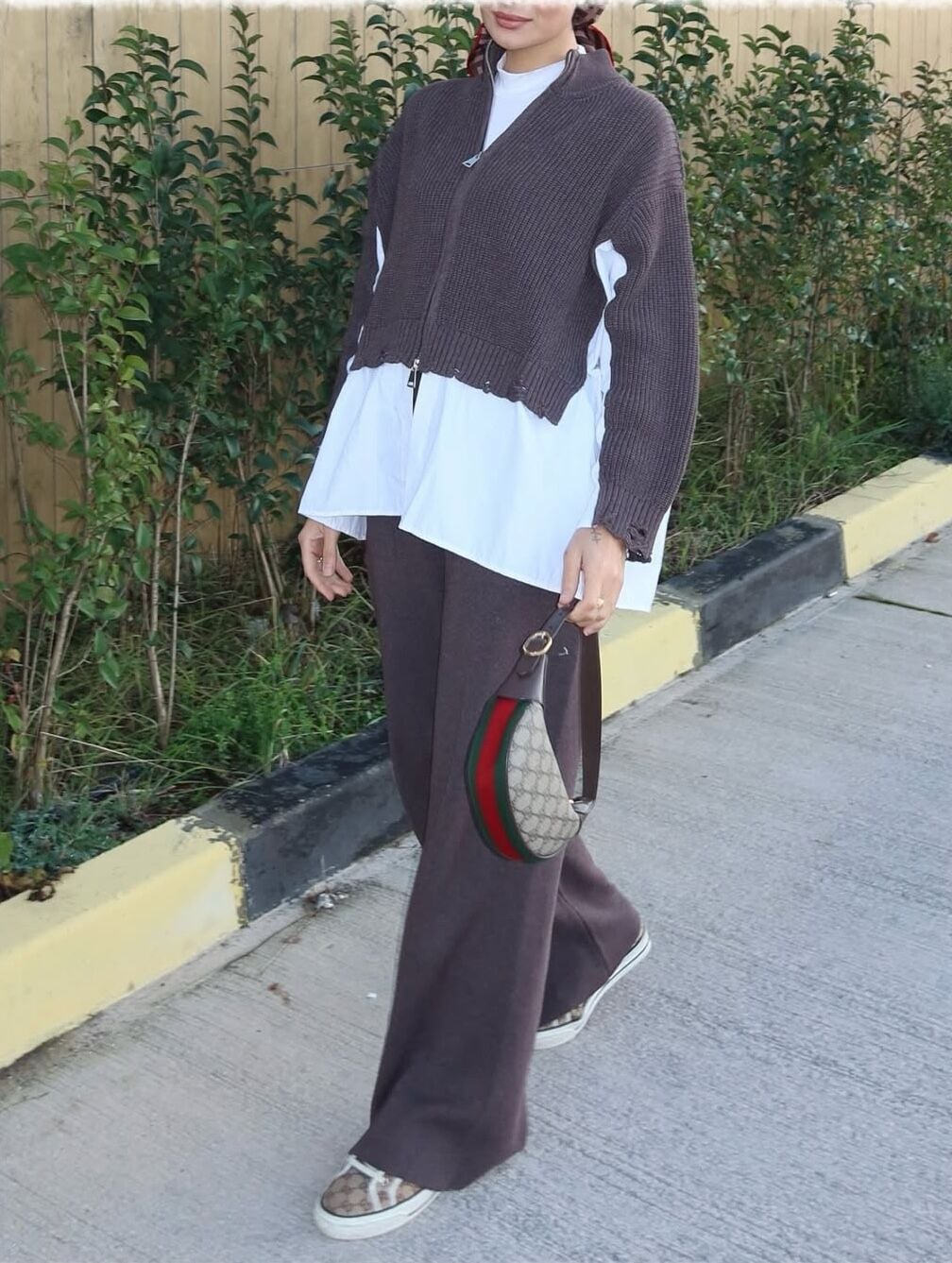 Poplin detaylı takım Kahve