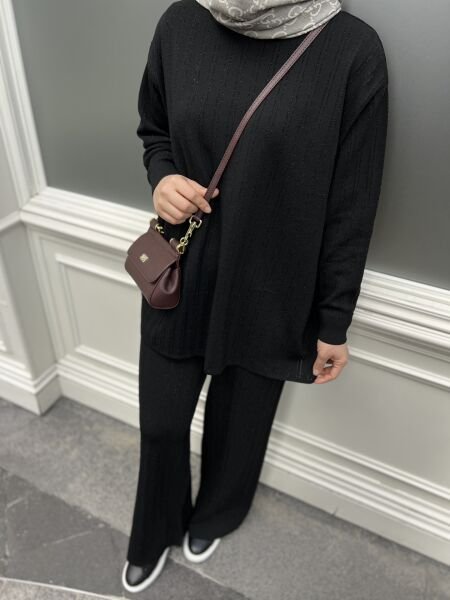 Simli Merserize Takım Siyah