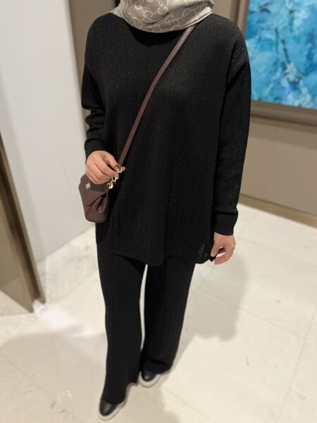 Simli Merserize Takım Siyah