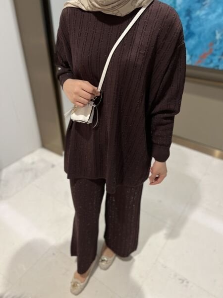 Simli Merserize takım Kahverengi