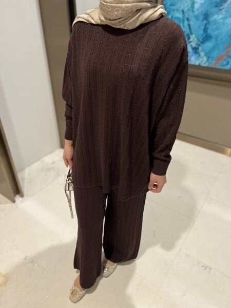 Simli Merserize takım Kahverengi