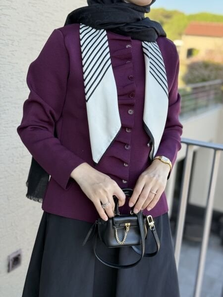 Önü Büzgü DETAYLI HIRKA BORDO