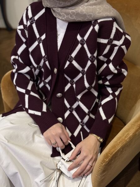 Bym taşlı hırka bordo