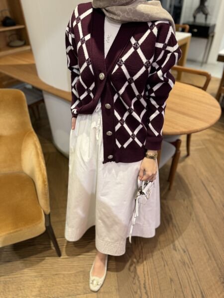 Bym taşlı hırka bordo