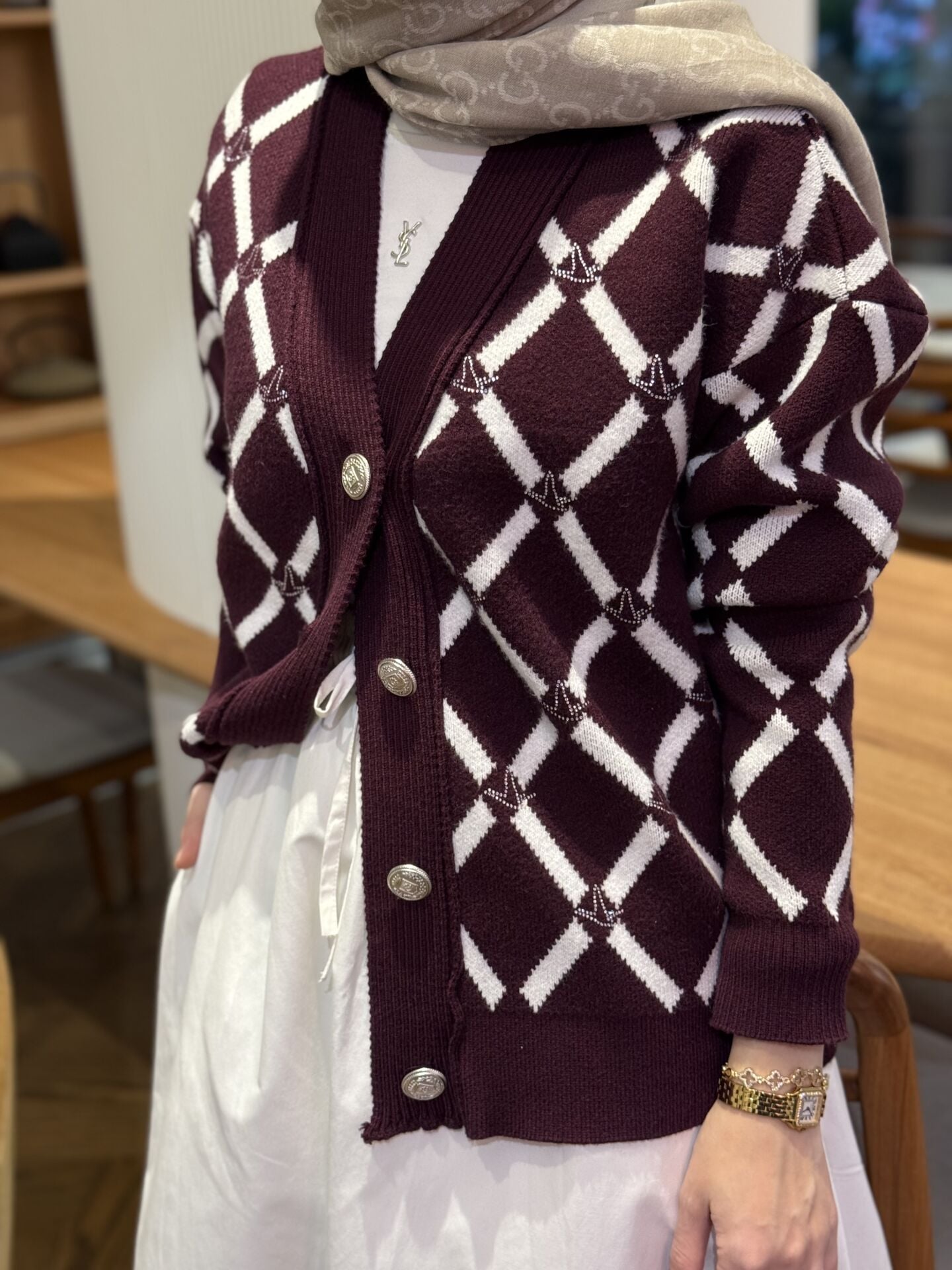 Bym taşlı hırka bordo