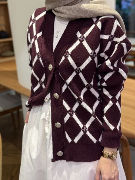 Bym taşlı hırka bordo