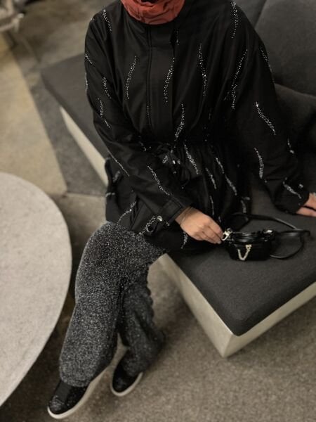 Taşlı Trençkot Siyah