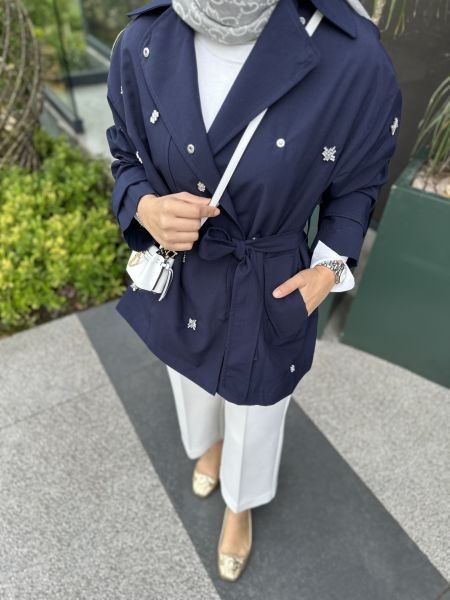 Zr model taşlı trenç