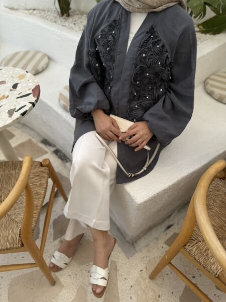 Gül Detaylı Kimono Antrasit