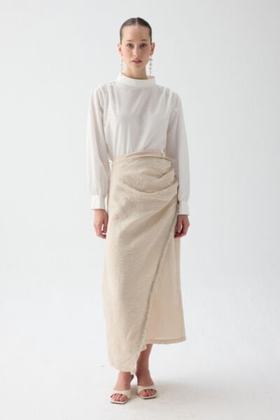 İnci Detaylı Anvelop Etek Krem