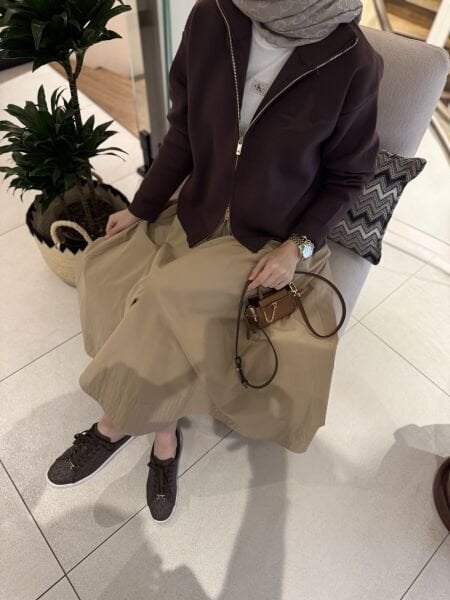 Logolu çift Fermuar hırka kahve