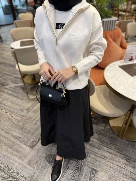 logolu çift fermuar hrka beyaz