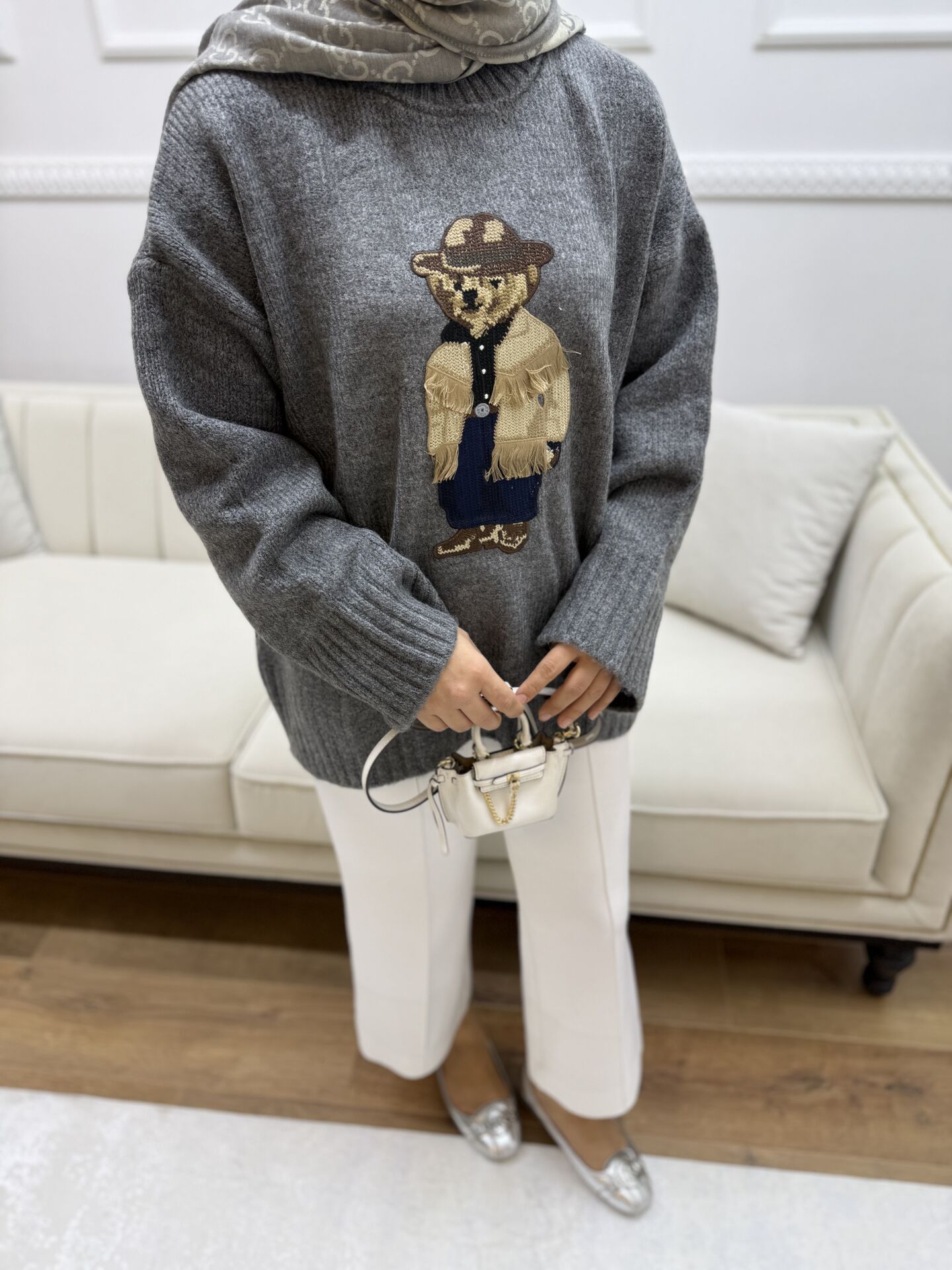 Ayıcıklı Kazak Gri