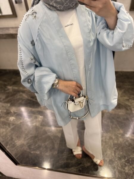 İşlemeli kimono mavi