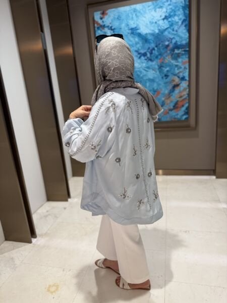 İşlemeli kimono mavi