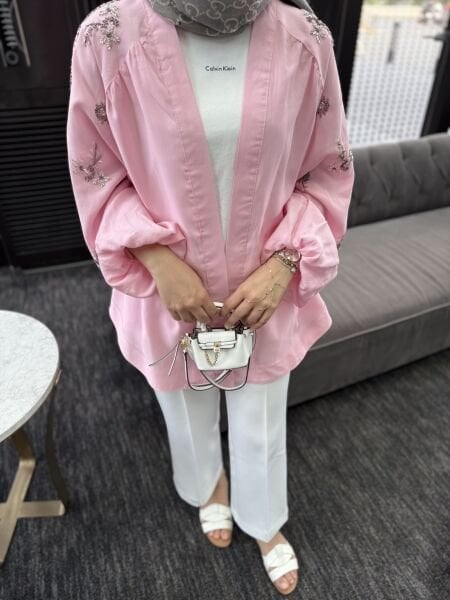 İşlemeli kimono pembe