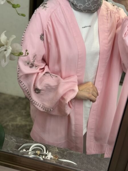 İşlemeli kimono pembe