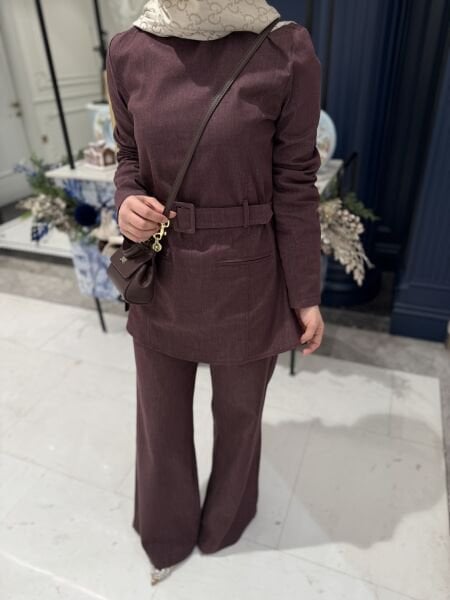 Kemerli Kot Takım Bordo