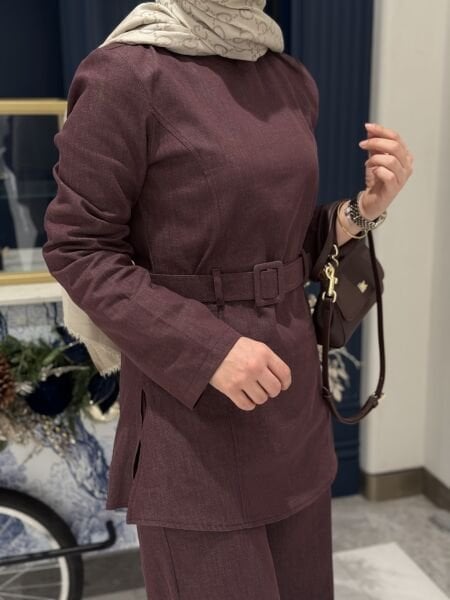 Kemerli Kot Takım Bordo