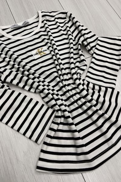 Ck çizgili uzun kollu badi