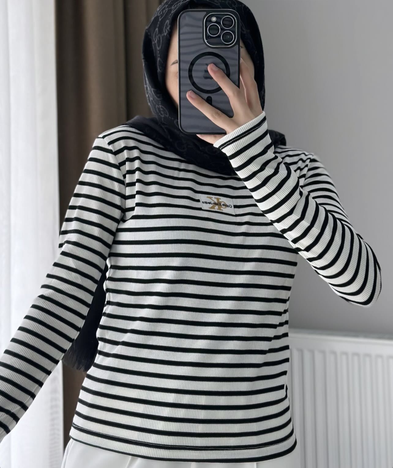 Ck çizgili uzun kollu badi