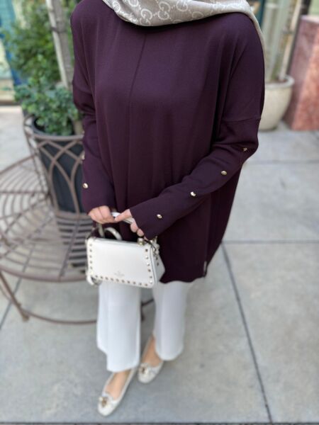 Kolları düğmeli Merserize kazak MÜRDÜM