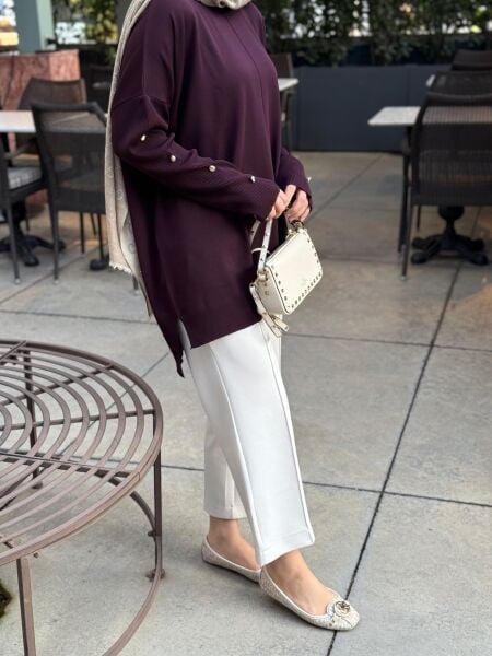 Kolları düğmeli Merserize kazak MÜRDÜM