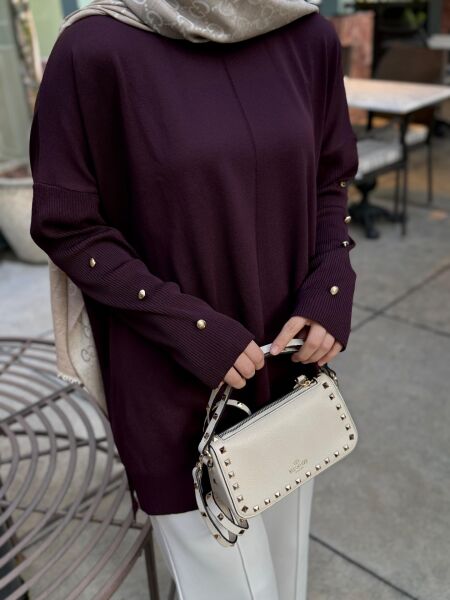 Kolları düğmeli Merserize kazak MÜRDÜM